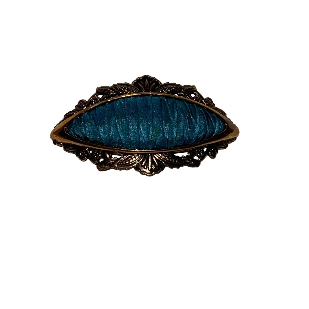 Beautiful Vintage Hair Clip Barrette Teal With Bronze Design 4"
